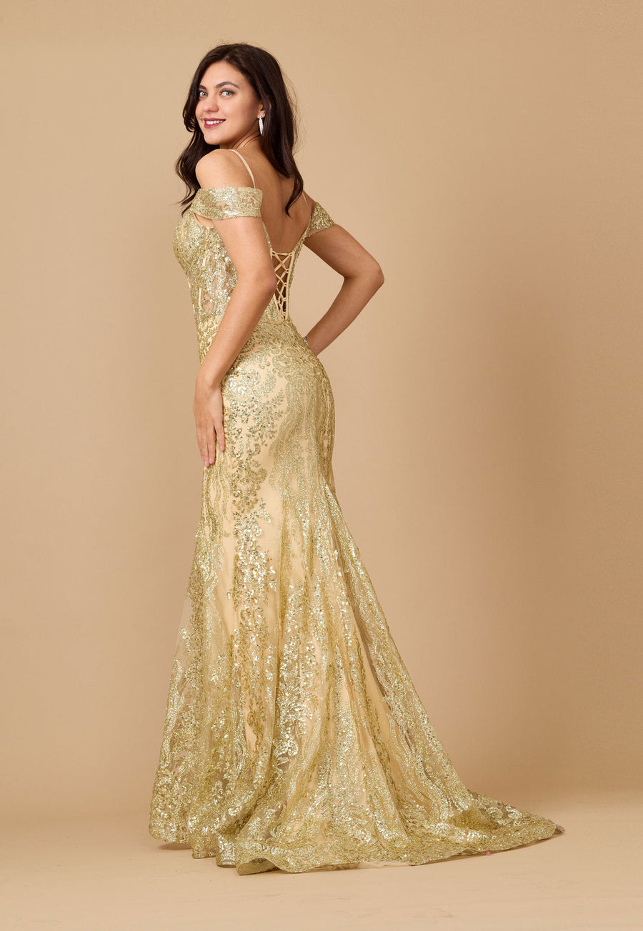 Formal Dresses Off Shoulder Sequin Corset Formal Dress Gold