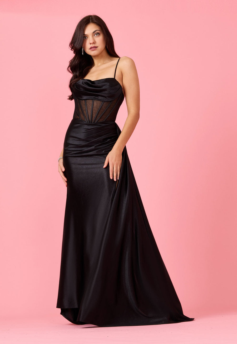 Prom Dresses Long Cowl Corset Formal Prom Dress Black