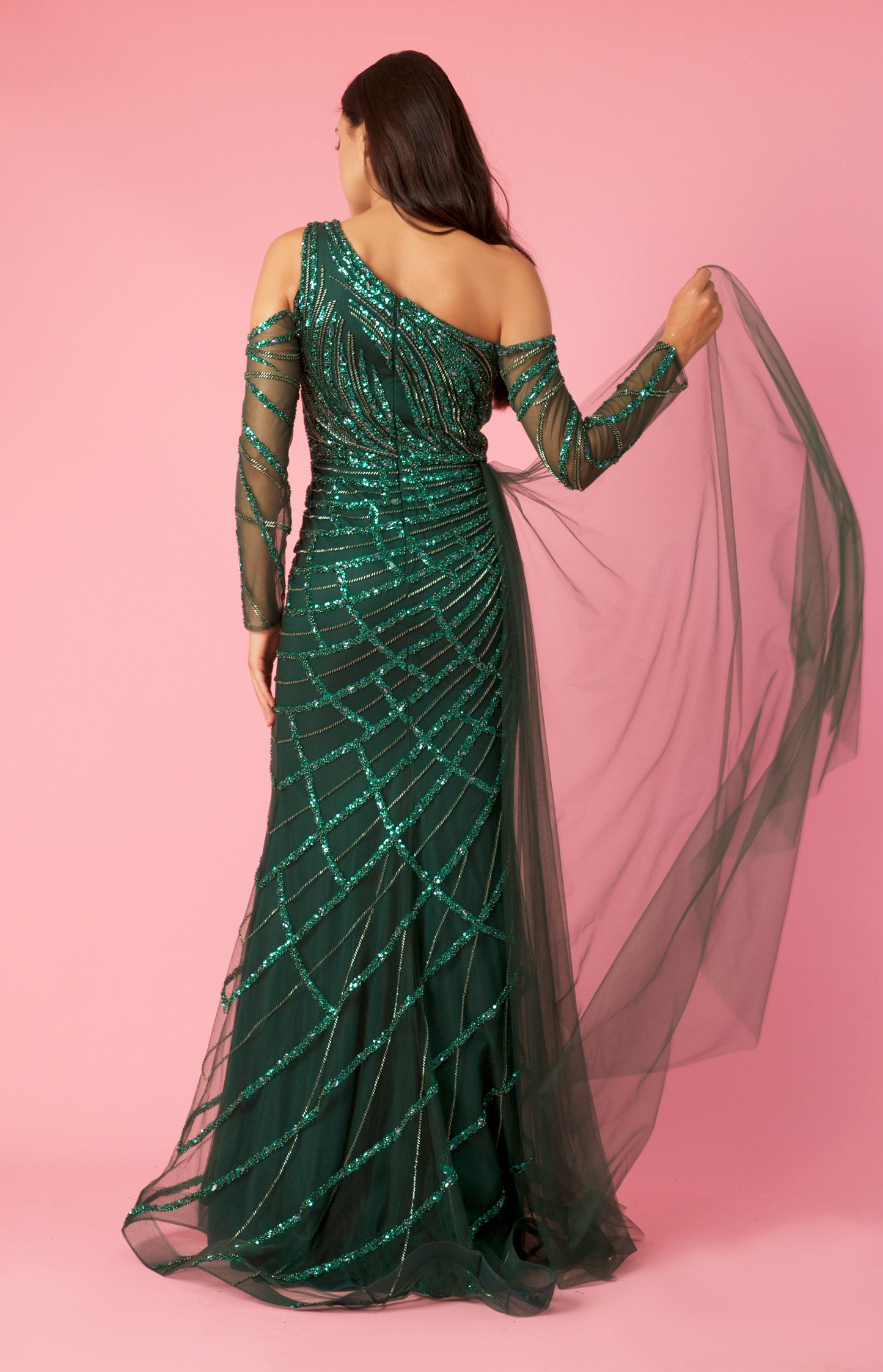 Formal Dresses Long Couture Long Sleeve Beaded Formal Dress Emerald Green