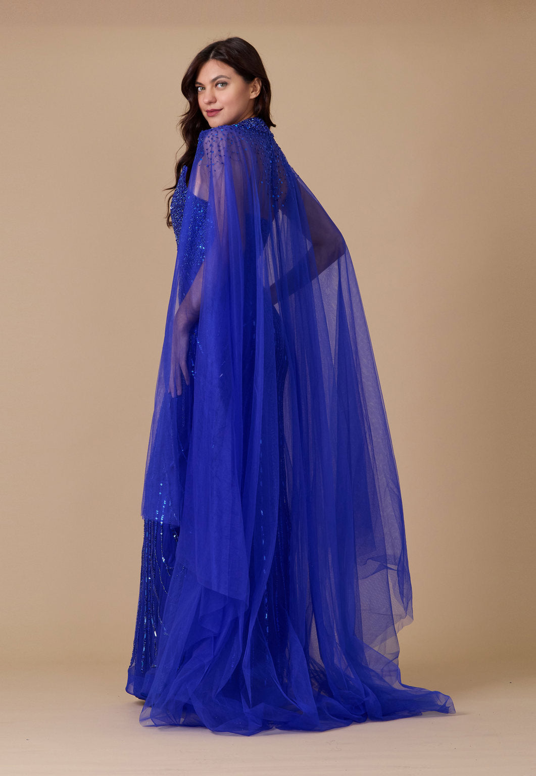 Formal Dresses Long Sequin Cape Couture Evening Dress Royal