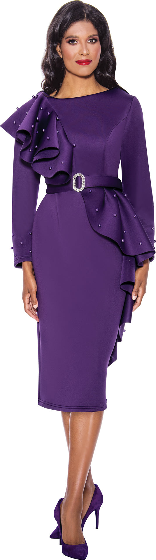 Cocktail Dresses Long Sleeve Formal Midi Dress Purple