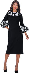 Plus Size Dresses Quarter Sleeve Fitted Midi Dress Black/White
