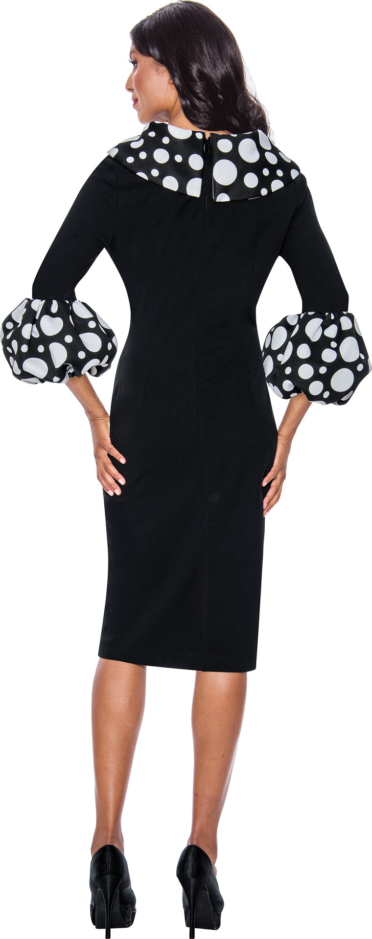 Plus Size Dresses Quarter Sleeve Fitted Midi Dress Black/White