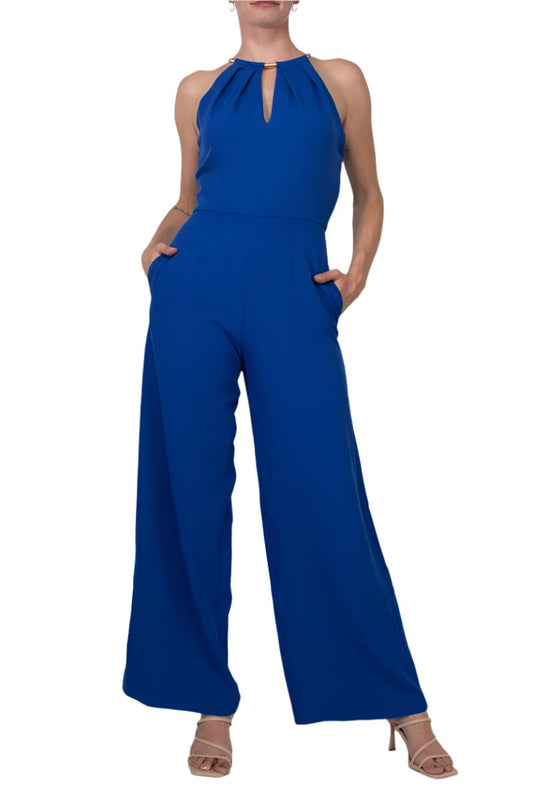 Jumpsuit Long Formal Keyhole Pocket Jumpsuit Cobalt