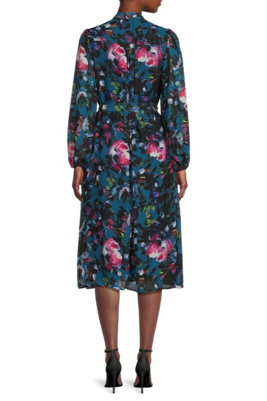 Cocktail Dresses Long Sleeve Printed Cocktail Midi Dress Multi