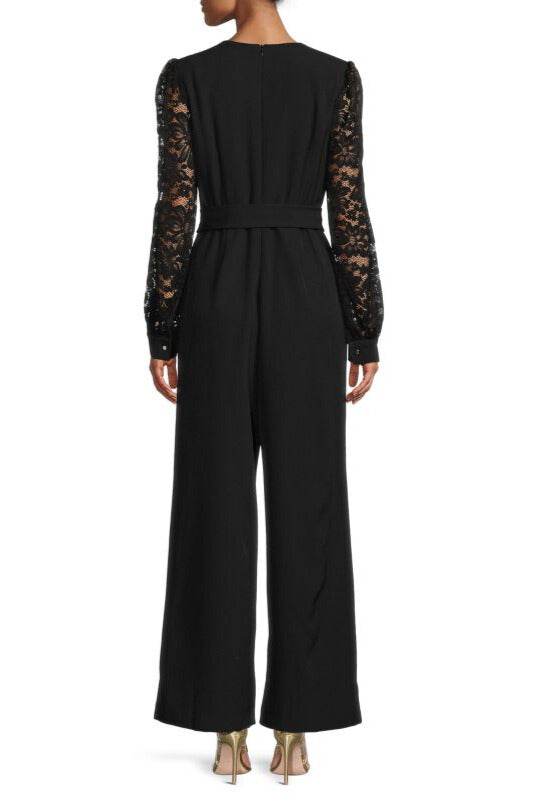 Jumpsuit Belted Long Sleeve Formal Jumpsuit Black