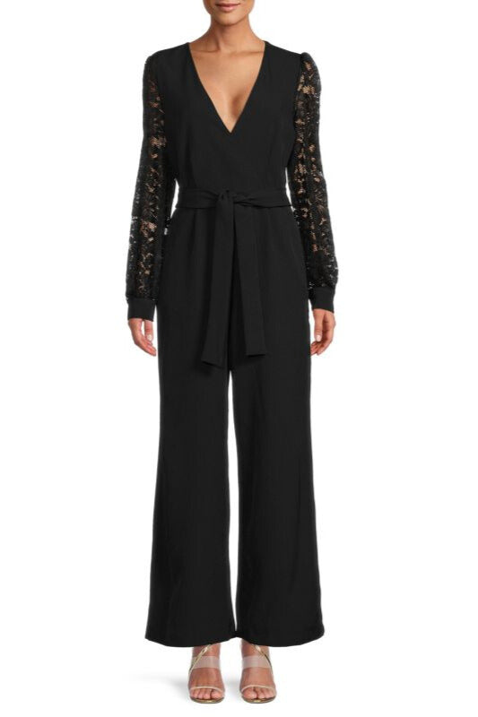 Jumpsuit Belted Long Sleeve Formal Jumpsuit Black