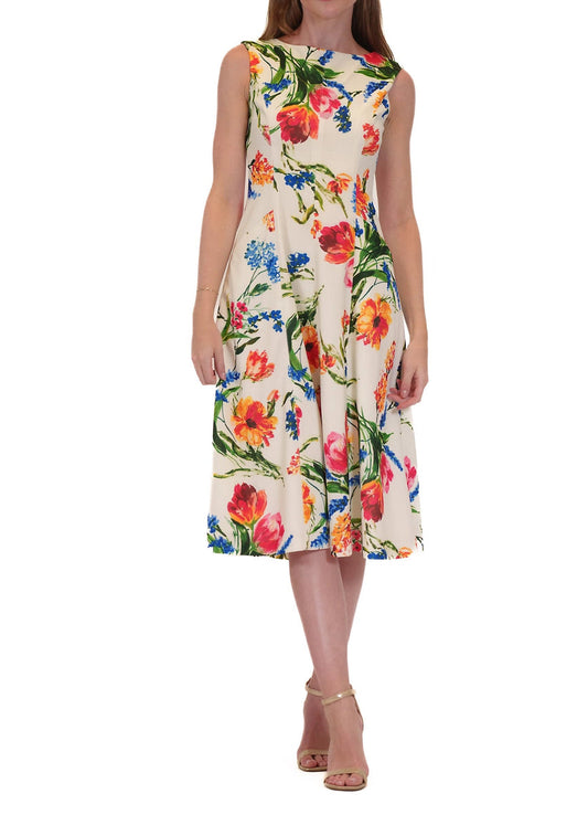 Cocktail Dresses Printed Short Midi A Line Cocktail Dress Ivory Multi