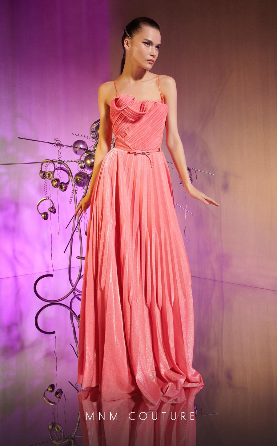 Formal Dresses Long Pleated A Line Lace Evening Formal Dress Pink