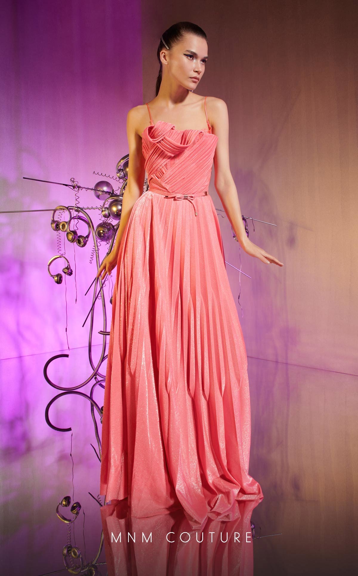 Formal Dresses Long Pleated A Line Lace Evening Formal Dress Pink