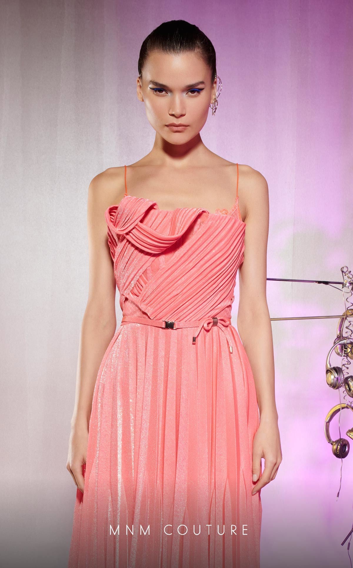 Formal Dresses Long Pleated A Line Lace Evening Formal Dress Pink