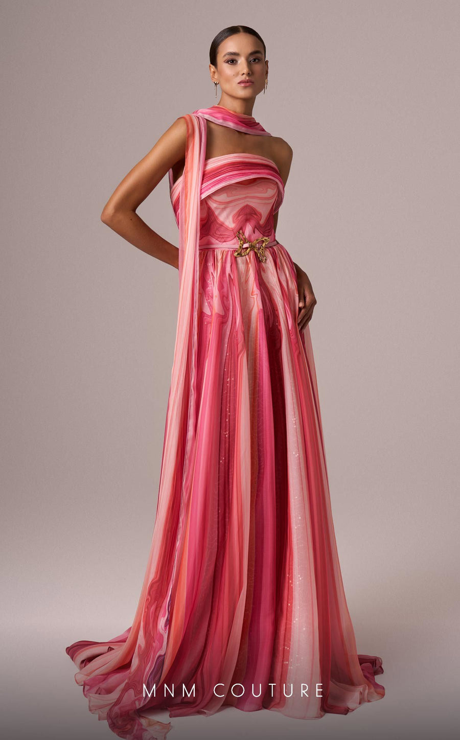 Prom Dresses Long A Line Prom Printed Formal Dress Pink