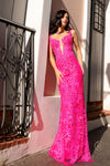 Prom Dresses Sequins Formal Long Prom Gown Hot Pink