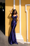 Prom Dresses Long Fitted Sweep Train Prom Gown Navy Blue
