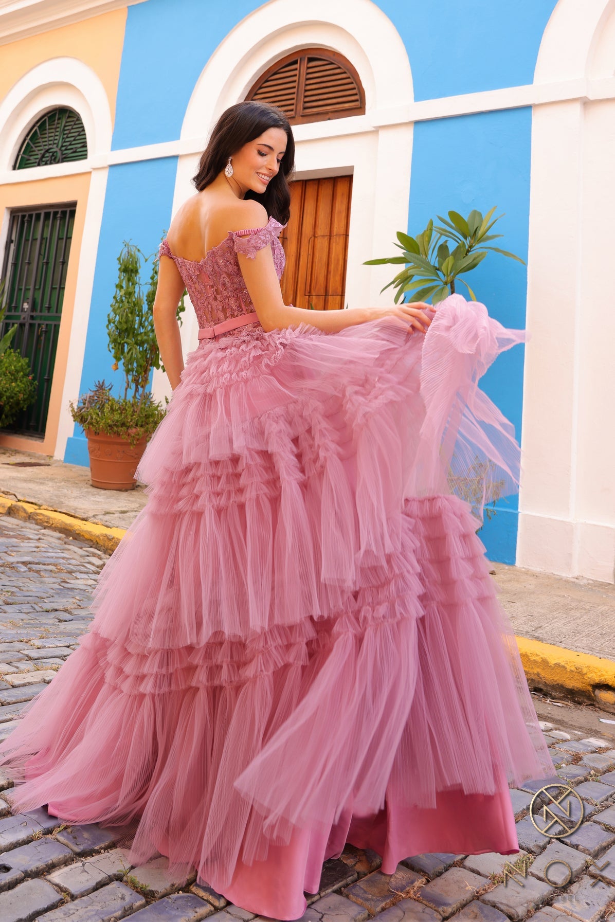 Prom Dresses Tiered A Line Long Prom Gown Mauve