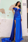 Prom Dresses Fitted Overlay Long Prom Dress Royal Blue