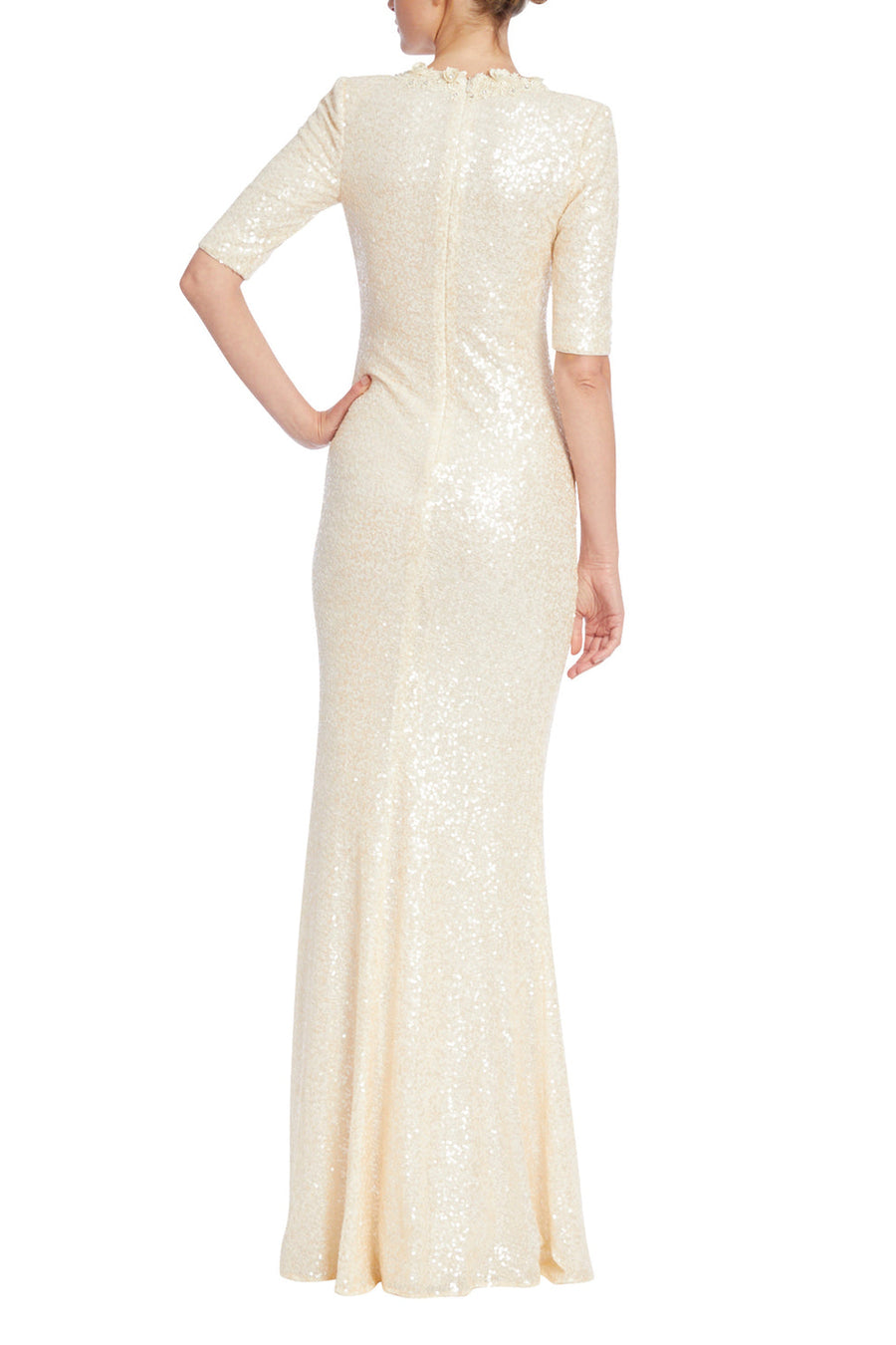 Formal Dresses Fitted Long Formal Sequin Evening Dress Eggshell