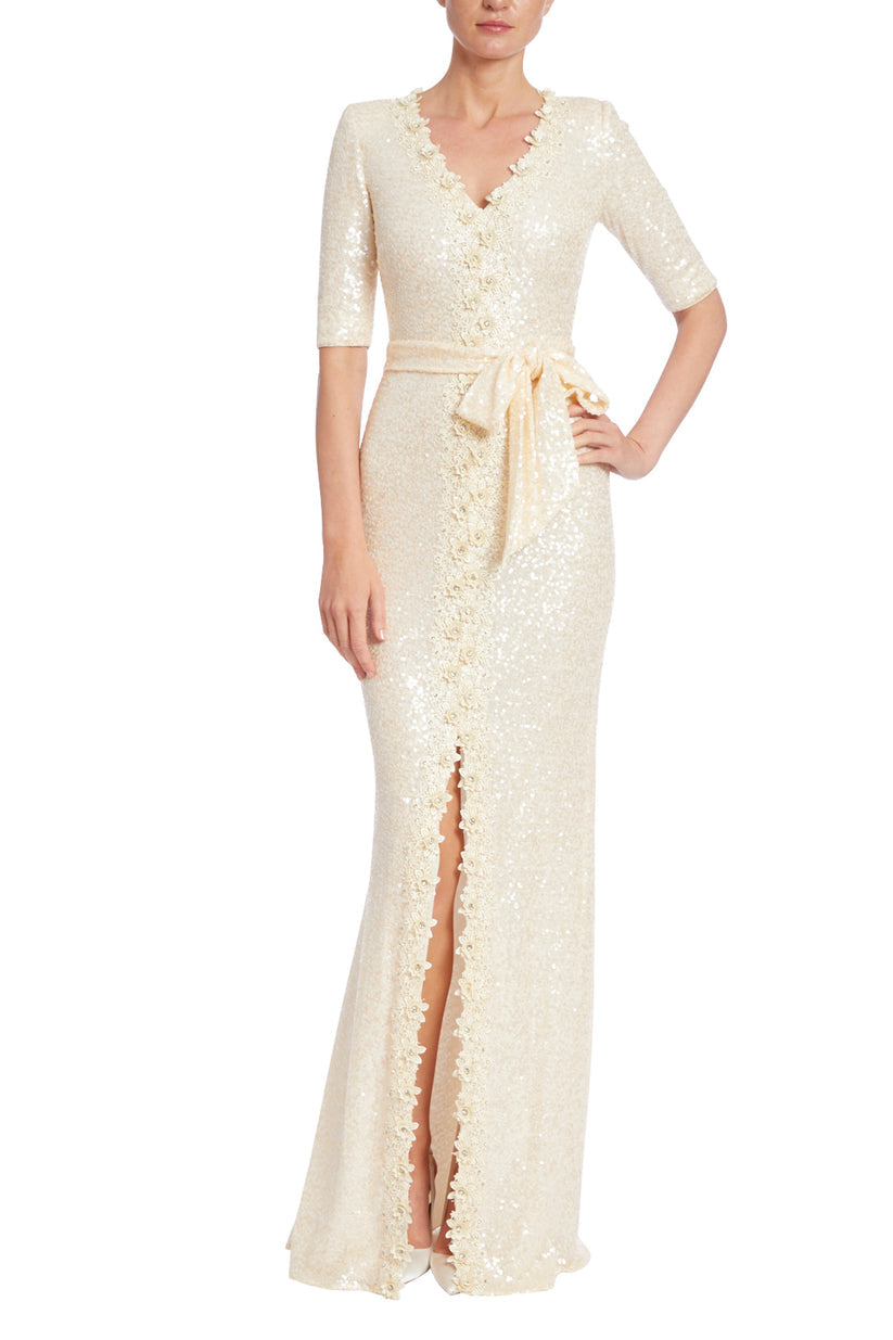Formal Dresses Fitted Long Formal Sequin Evening Dress Eggshell
