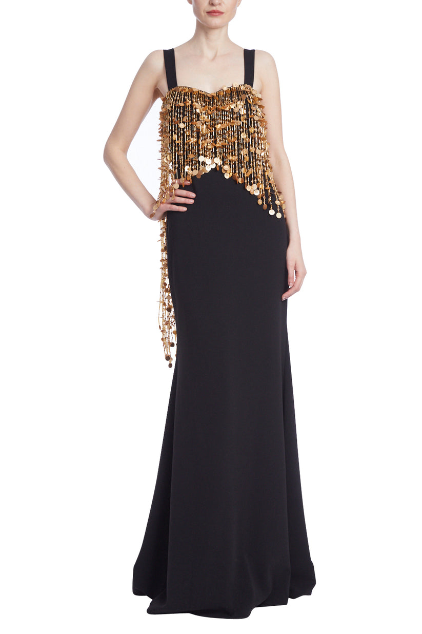 Formal Dresses Long Beaded Fringe Formal Dress Black Gold