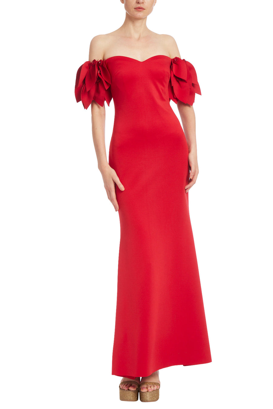 Formal Dresses Fitted Long Formal  Petal Sleeve Dress Red