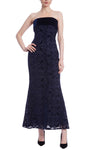 Formal Dresses Long Formal Lace Velvet Tea Length Dress Navy