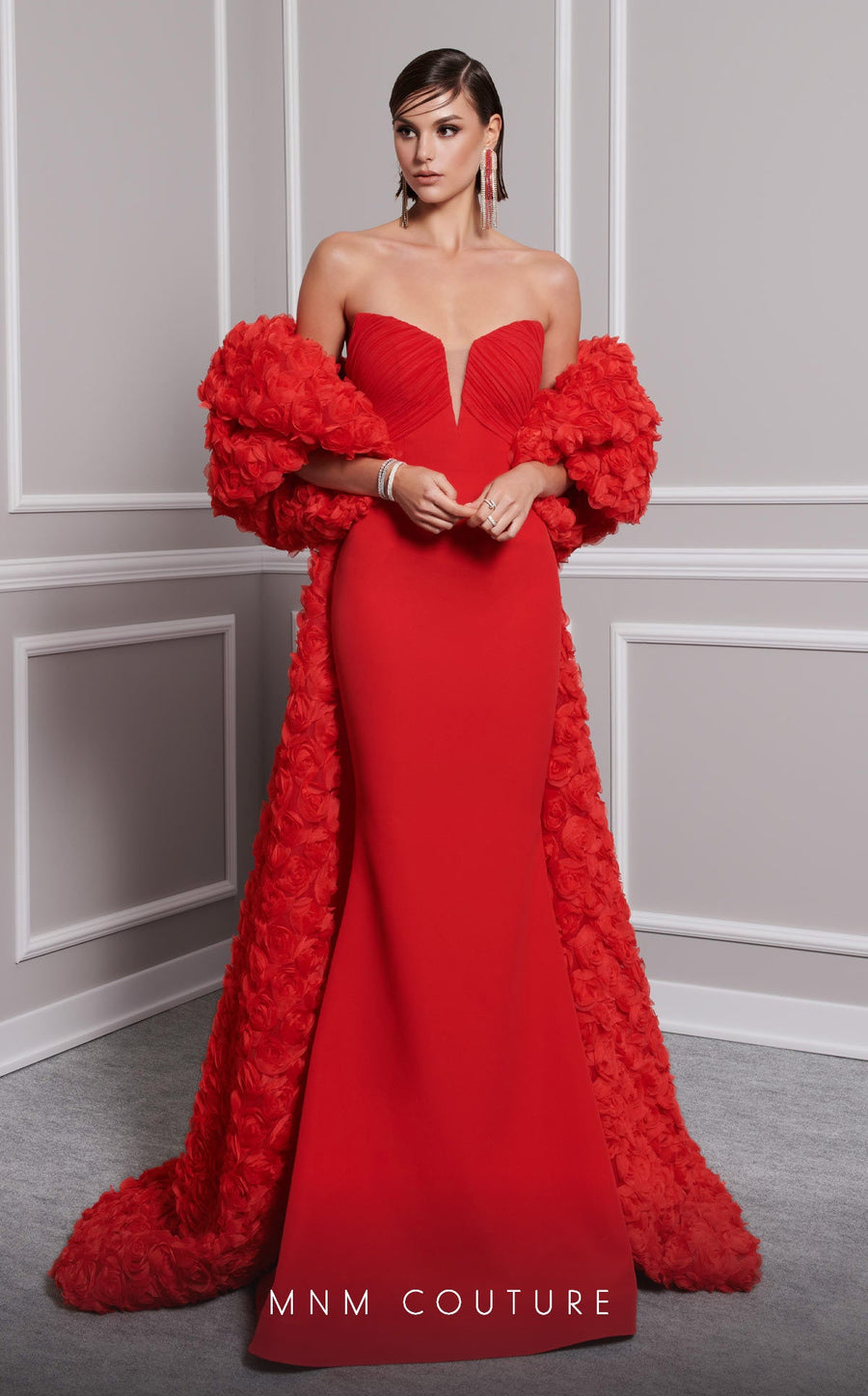 Formal Dresses Mermaid Long Formal Evening Detachable Cape Prom Dress Red