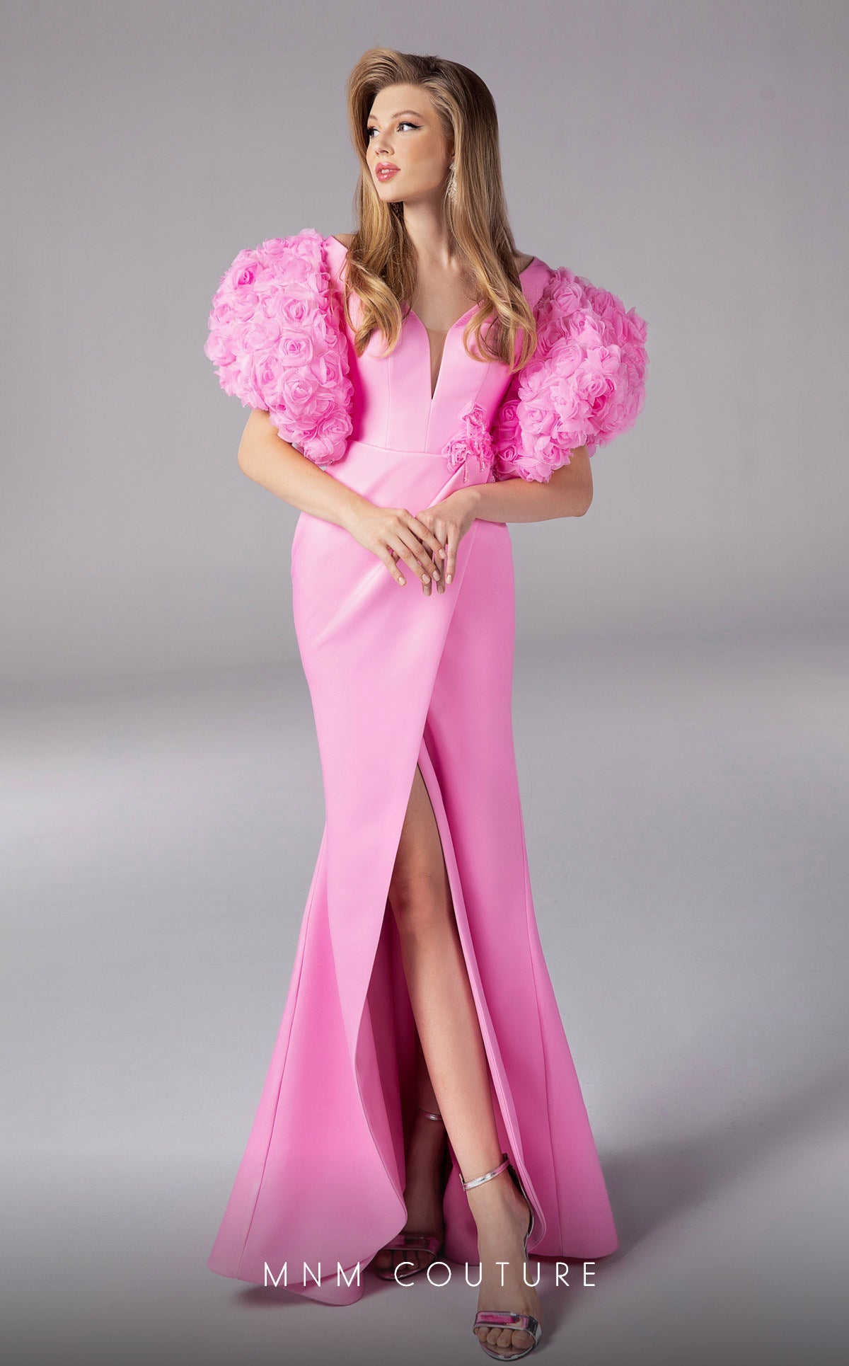 Formal Dresses Fitted Long Slit Floral Formal Evening Dress Pink