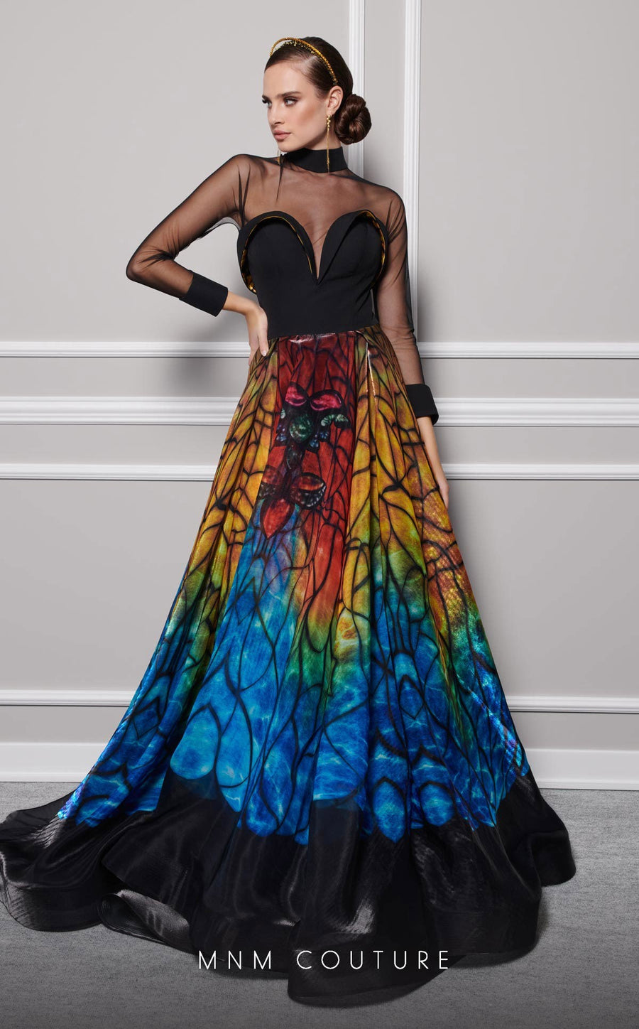 Formal Dresses Long Sleeve Formal Printed A Line Evening Dress Black