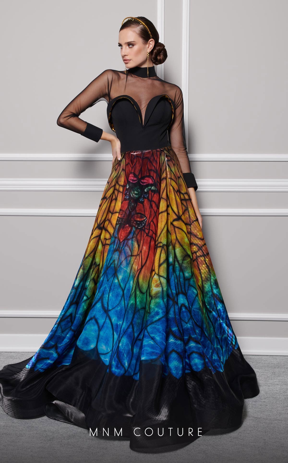 Formal Dresses Long Sleeve Formal Printed A Line Evening Dress Black