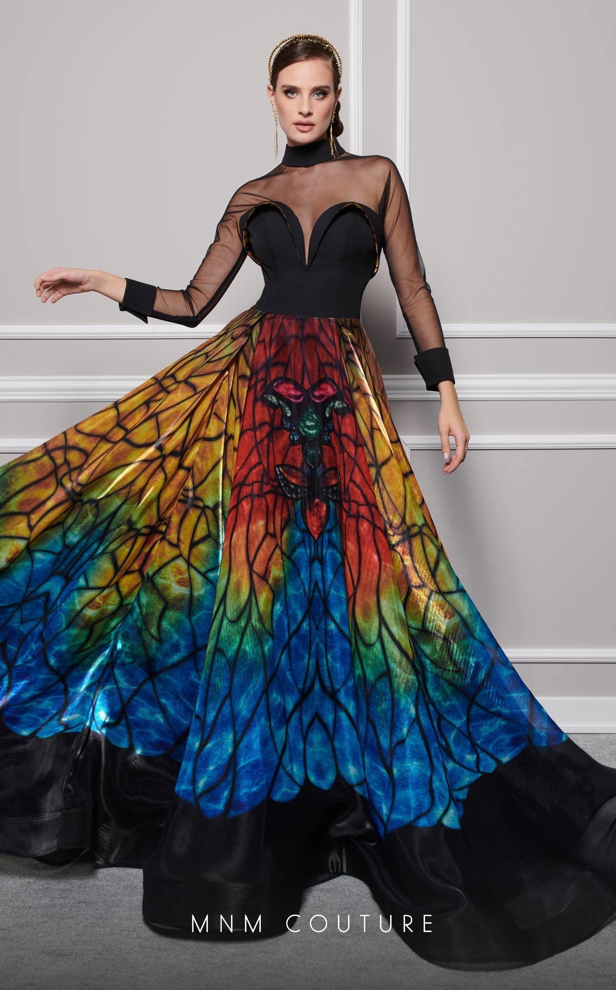 Formal Dresses Long Sleeve Formal Printed A Line Evening Dress Black