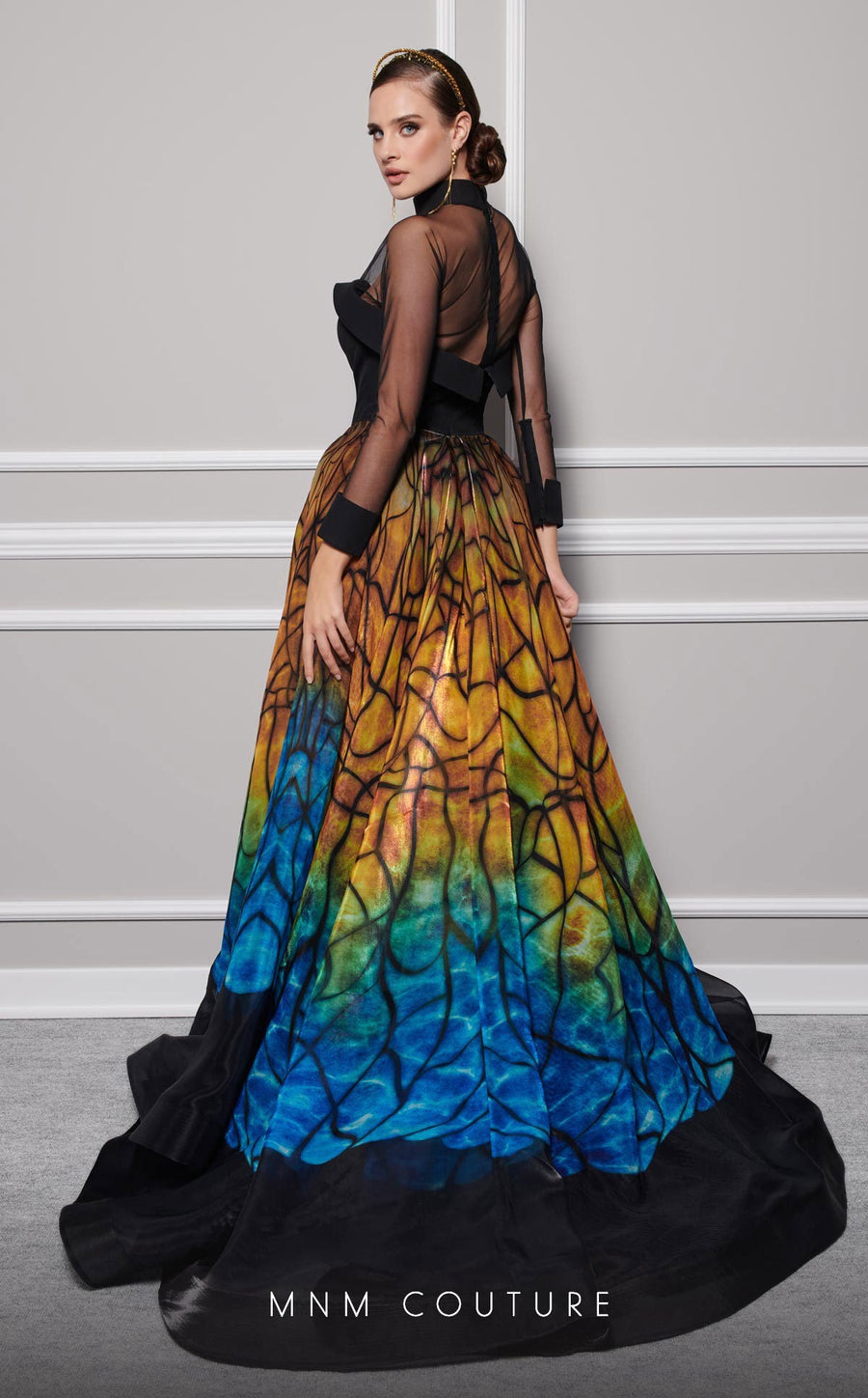 Formal Dresses Long Sleeve Formal Printed A Line Evening Dress Black