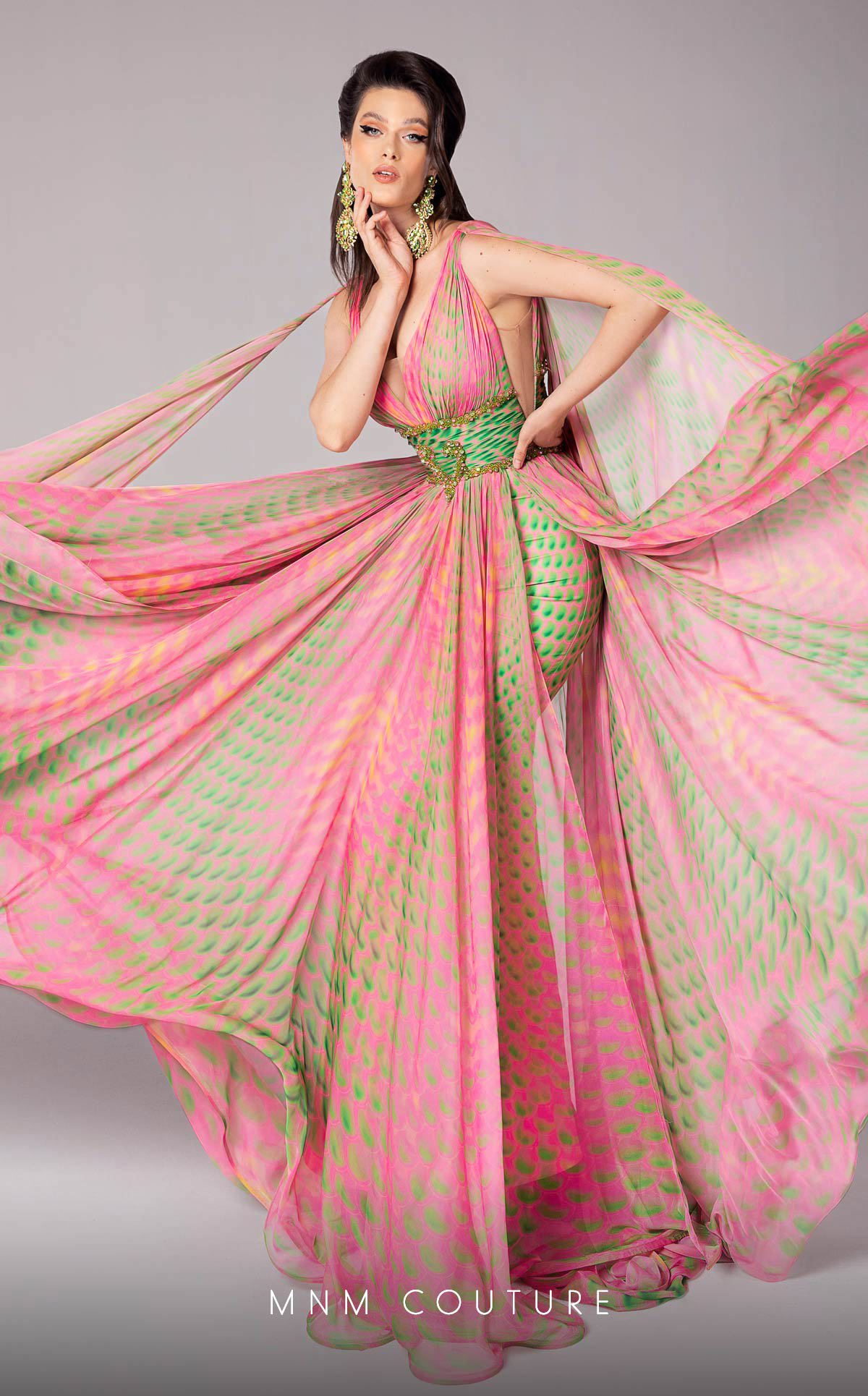 Formal Dresses Long Formal A Line Cape Sleeve Printed Evening Dress Pink