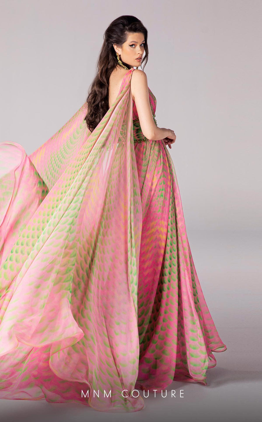 Formal Dresses Long Formal A Line Cape Sleeve Printed Evening Dress Pink