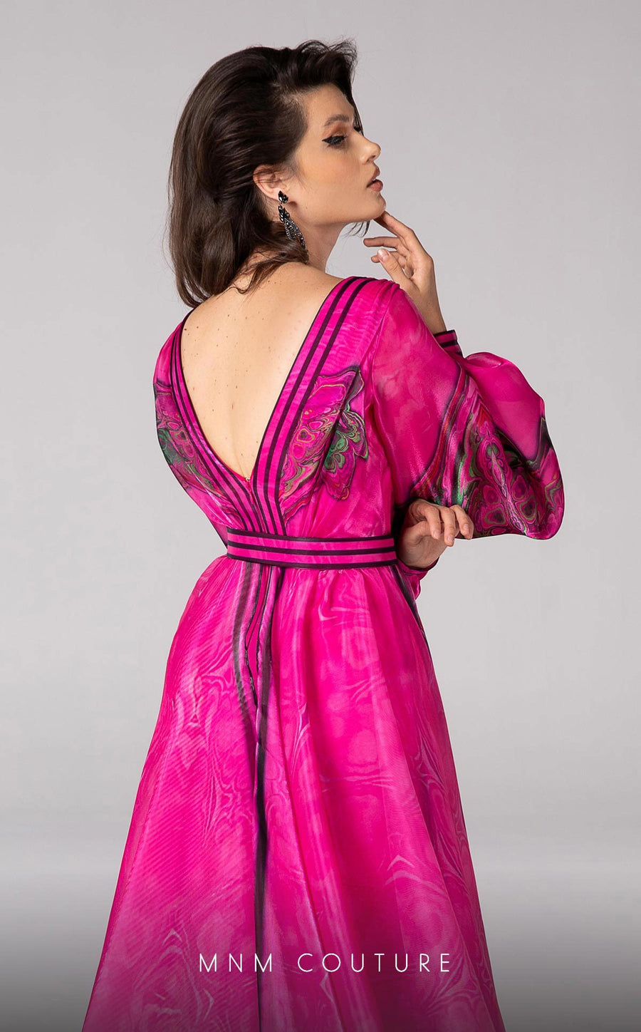 Formal Dresses Long Puff Sleeve Printed Formal Evening Dress Fuchsia