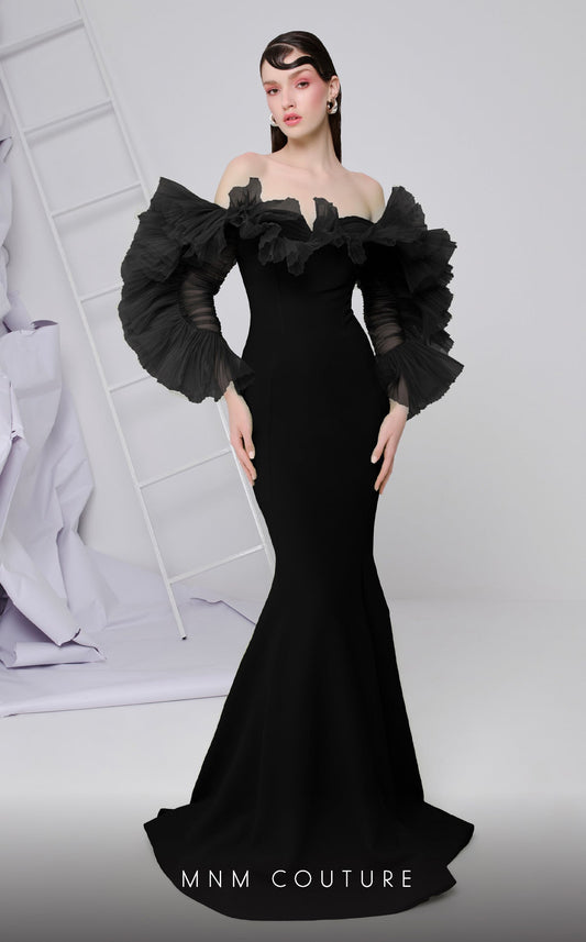 Formal Dresses Long Ruffle Mermaid Evening Formal Dress Black