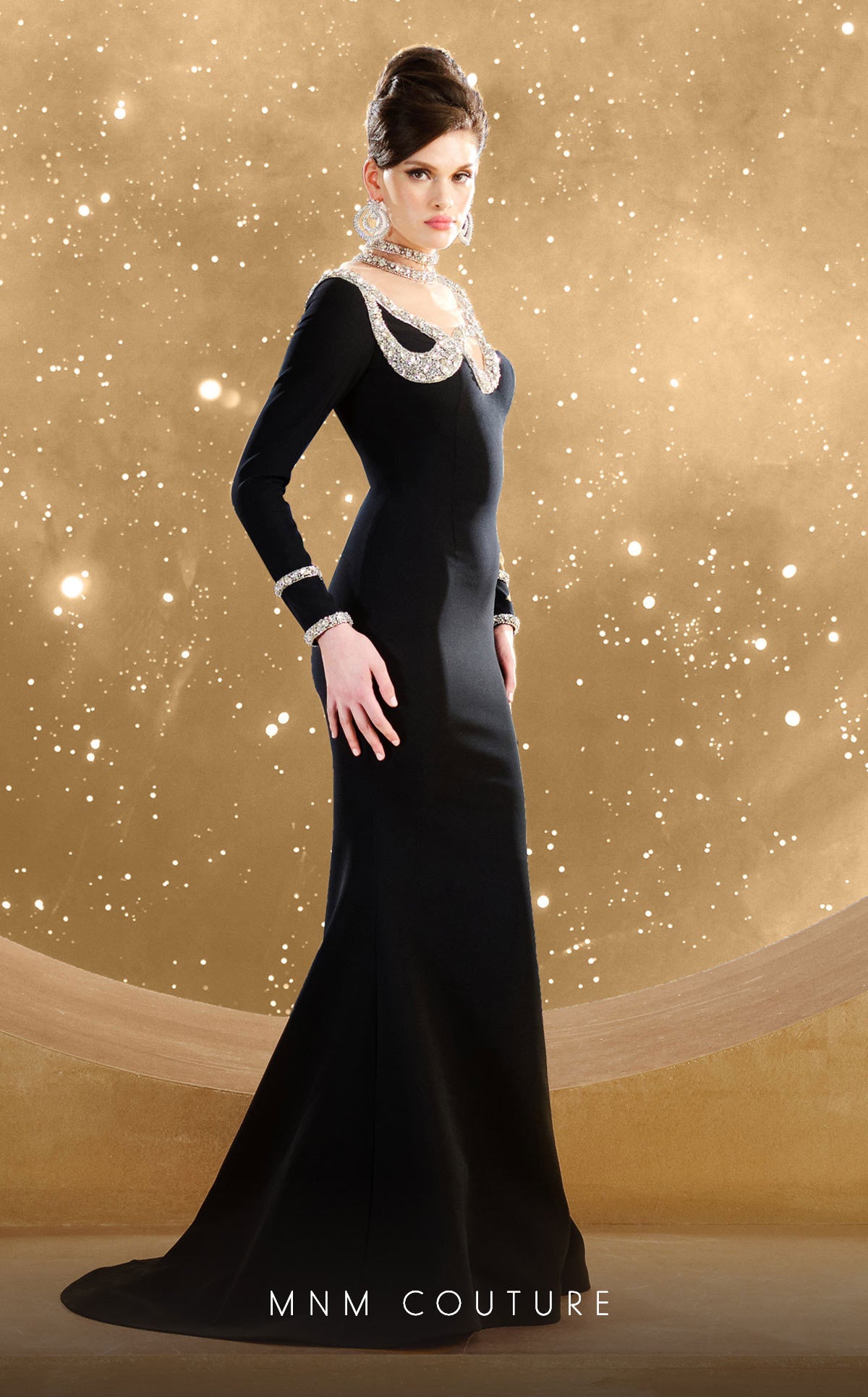 Formal Dresses Beaded Long Sleeve Formal Mermaid Evening Dress Black