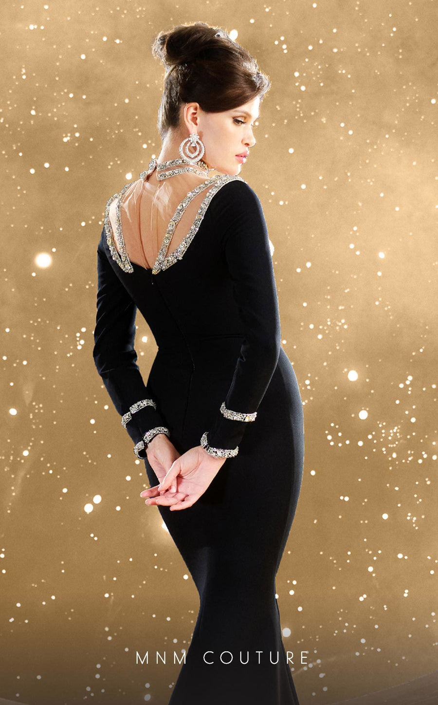 Formal Dresses Beaded Long Sleeve Formal Mermaid Evening Dress Black