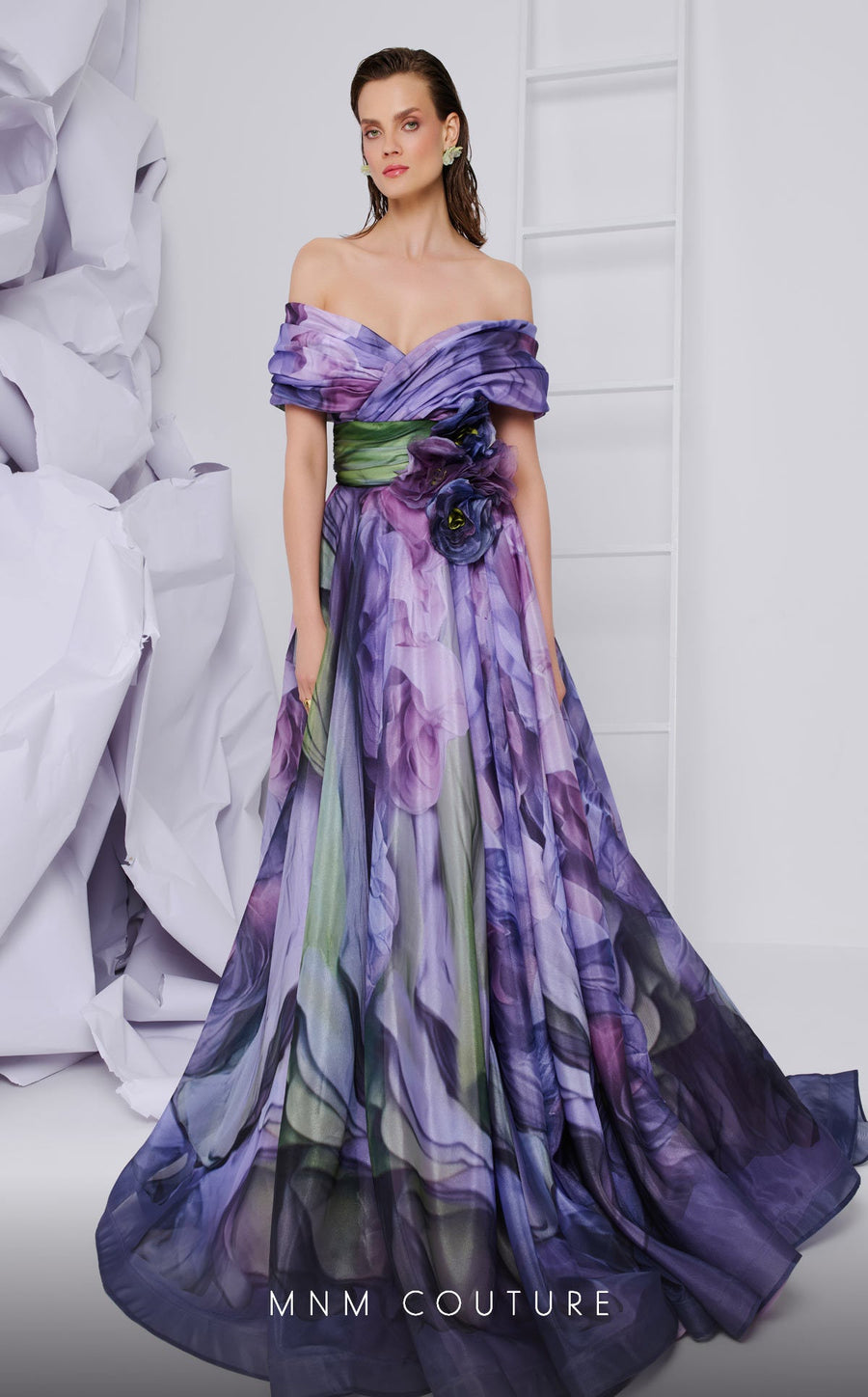 Formal Dresses A Line Pleated Long Formal Printed Evening Dress Lilac
