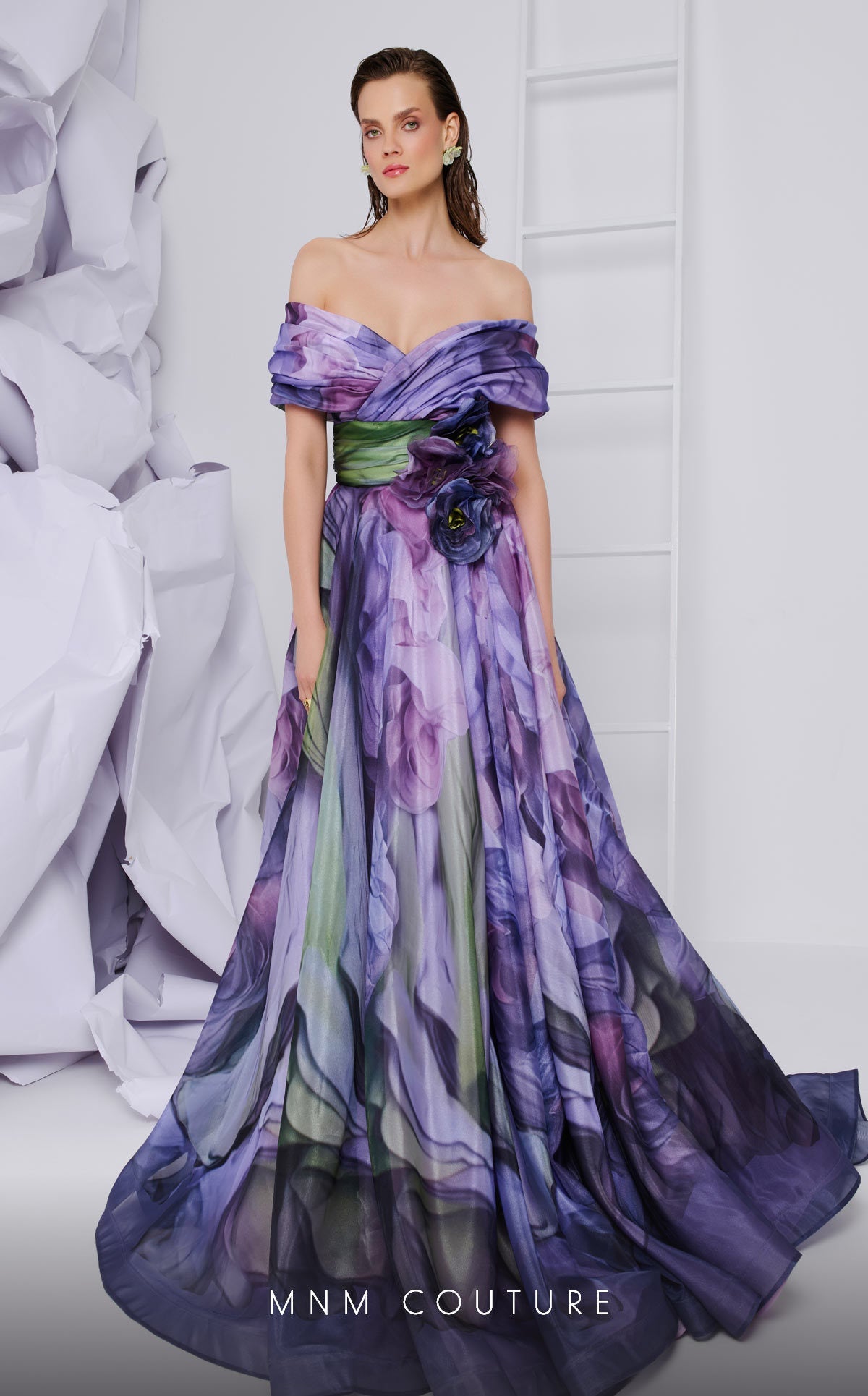 Formal Dresses A Line Pleated Long Formal Printed Evening Dress Lilac