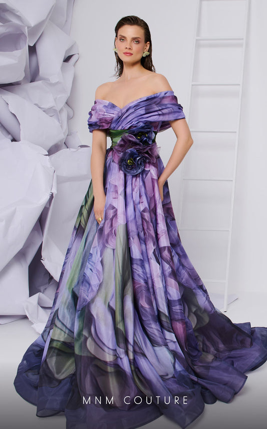 Formal Dresses A Line Pleated Long Formal Printed Evening Dress Lilac