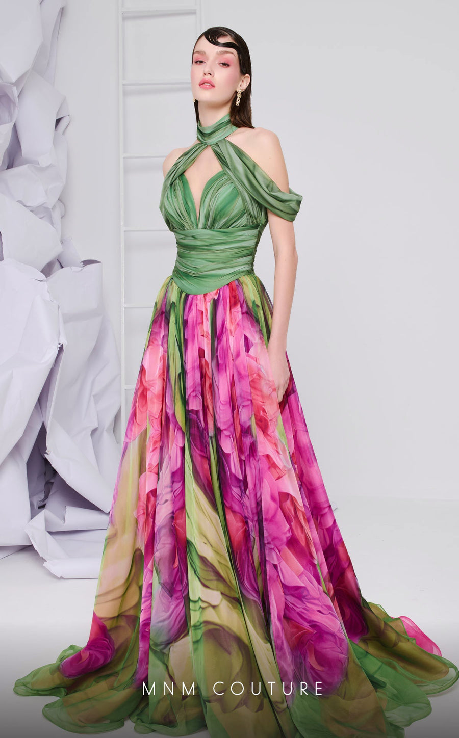 Formal Dresses Long Formal Floral Print Evening Dress Green