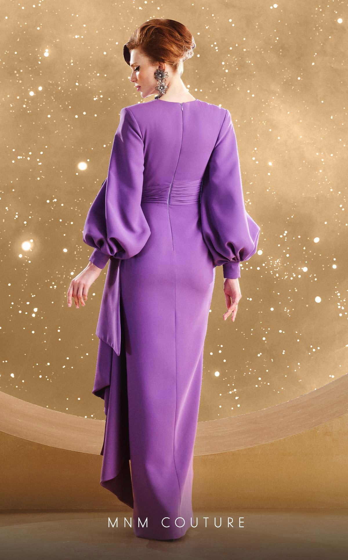 Formal Dresses Long Puff Sleeve Formal Applique Evening Dress Lilac