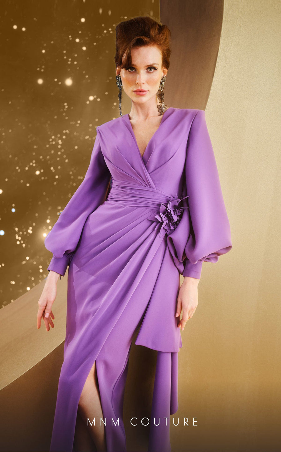 Formal Dresses Long Puff Sleeve Formal Applique Evening Dress Lilac