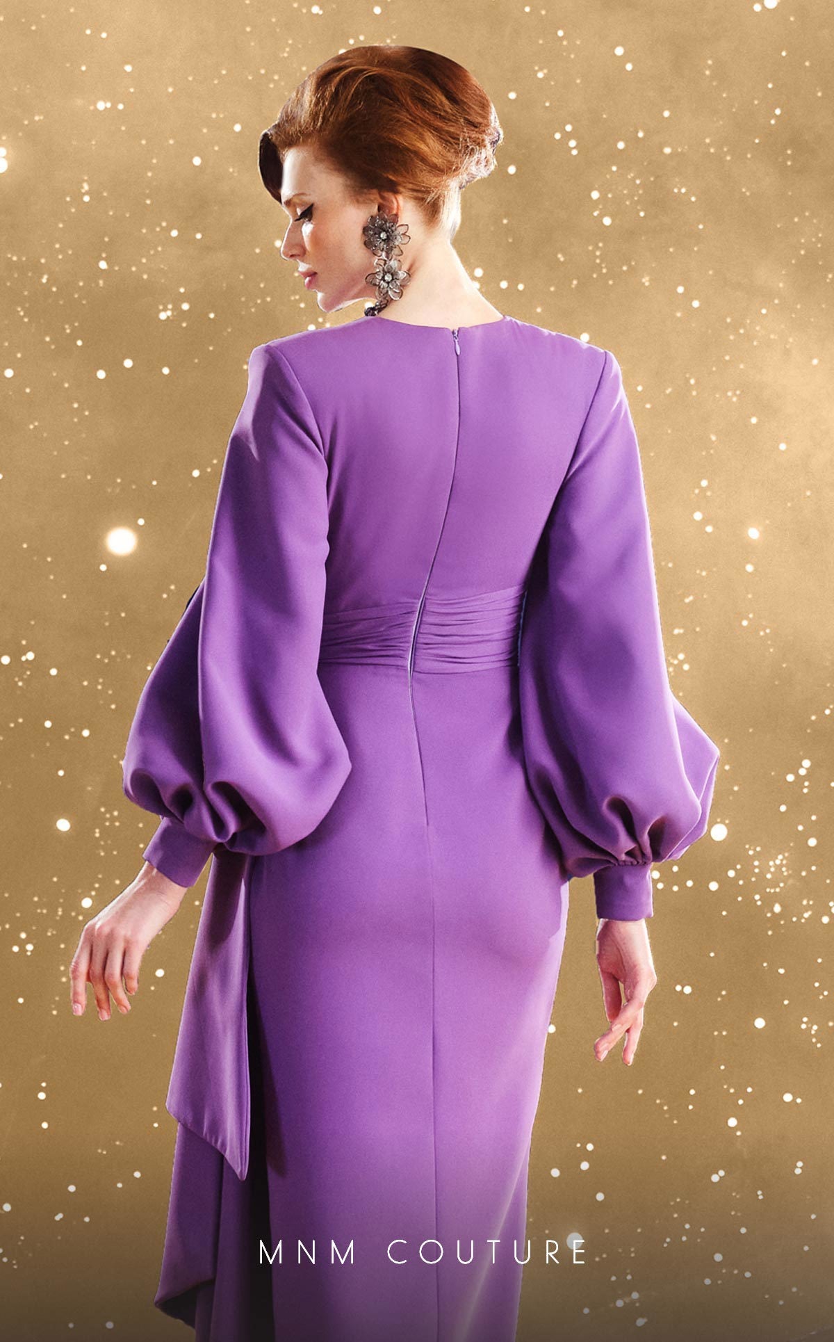 Formal Dresses Long Puff Sleeve Formal Applique Evening Dress Lilac