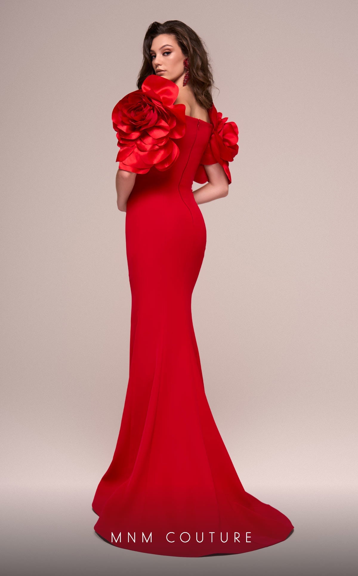 Formal Dresses Fitted Long Formal 3D Floral Appliques Evening Dress Red