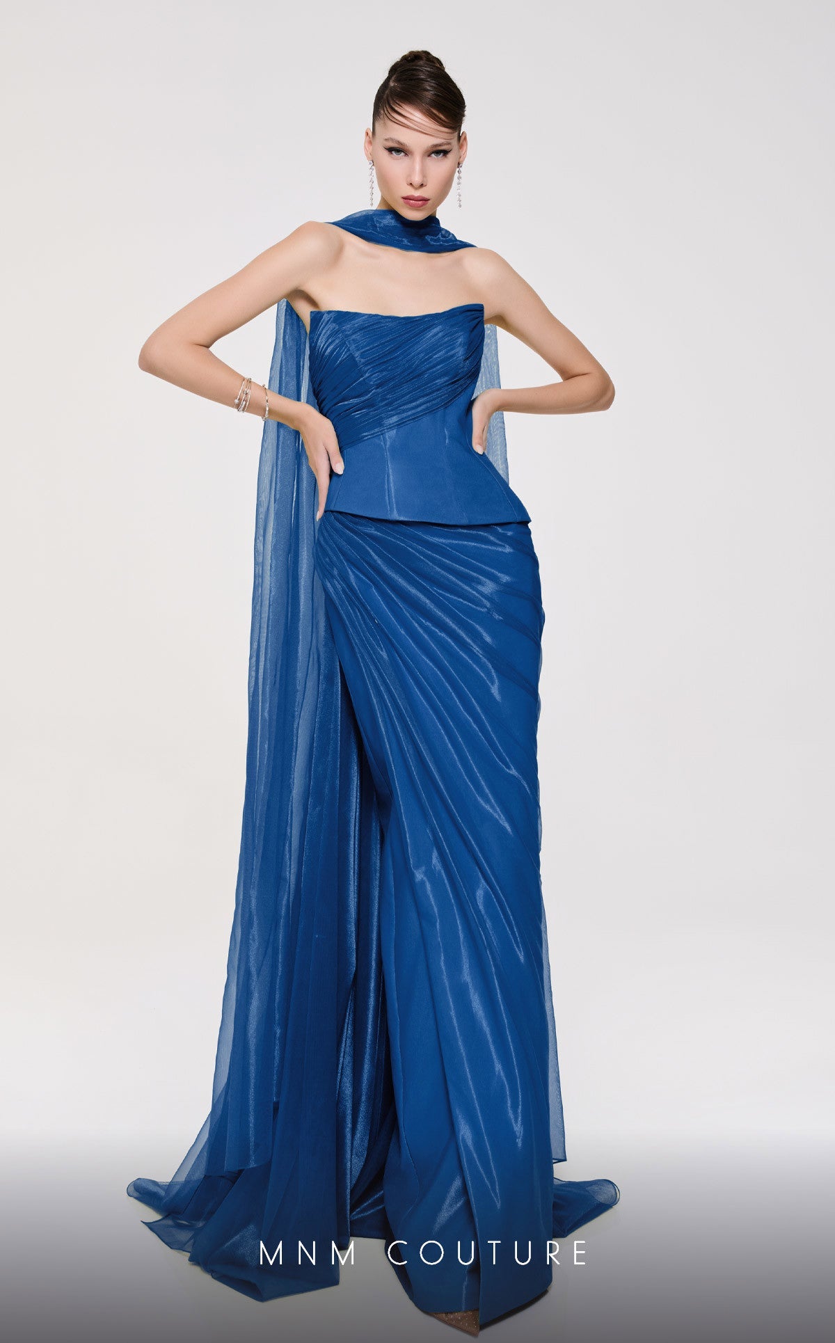 Formal Dresses Pleated Long Formal Fitted Evening Porm Dress Indigo