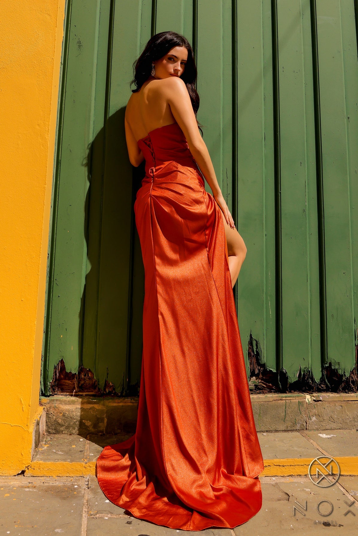 Prom Dresses Long Fitted Drape Detail Prom Dress Burnt Orange