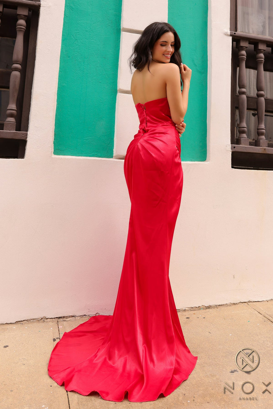 Prom Dresses Long Fitted Drape Detail Prom Dress Red
