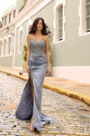 Prom Dresses Beaded Long Fitted Prom Dress Smoky Blue