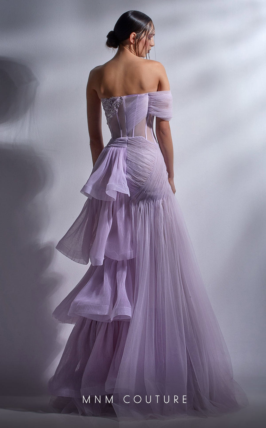 Prom Dresses A Line Formal Long Beaded Corset Ruffle Prom Dress Lilac